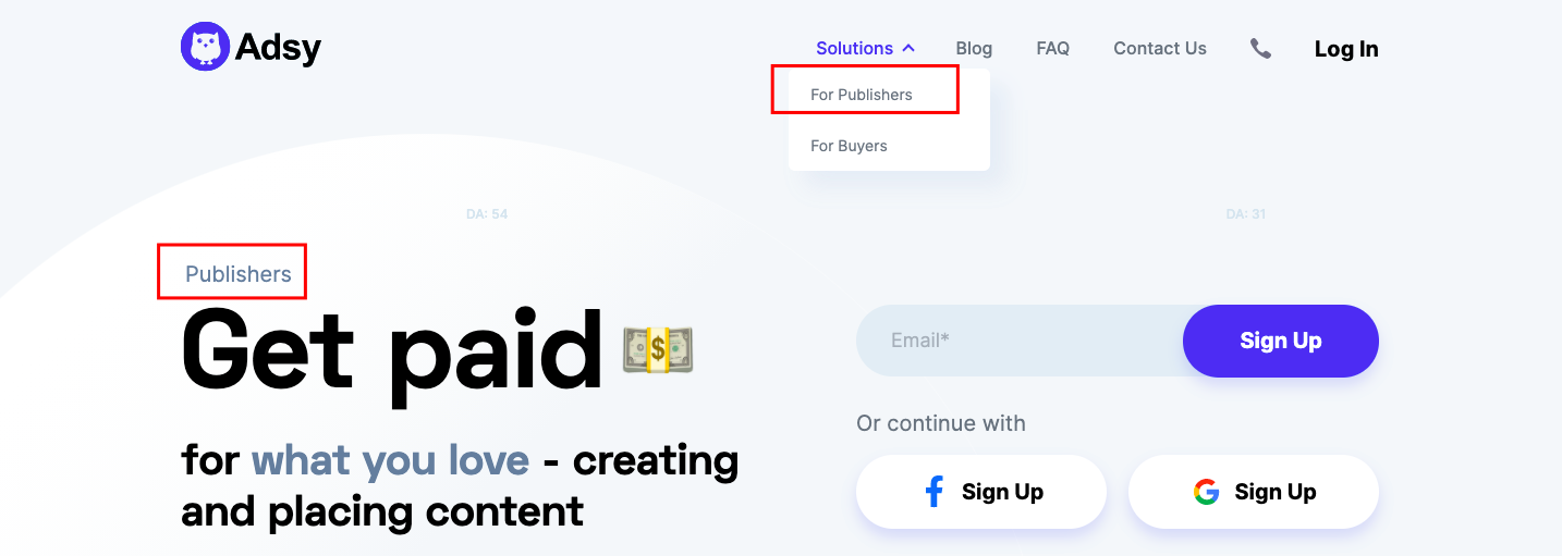 Register with Adsy as a publisher