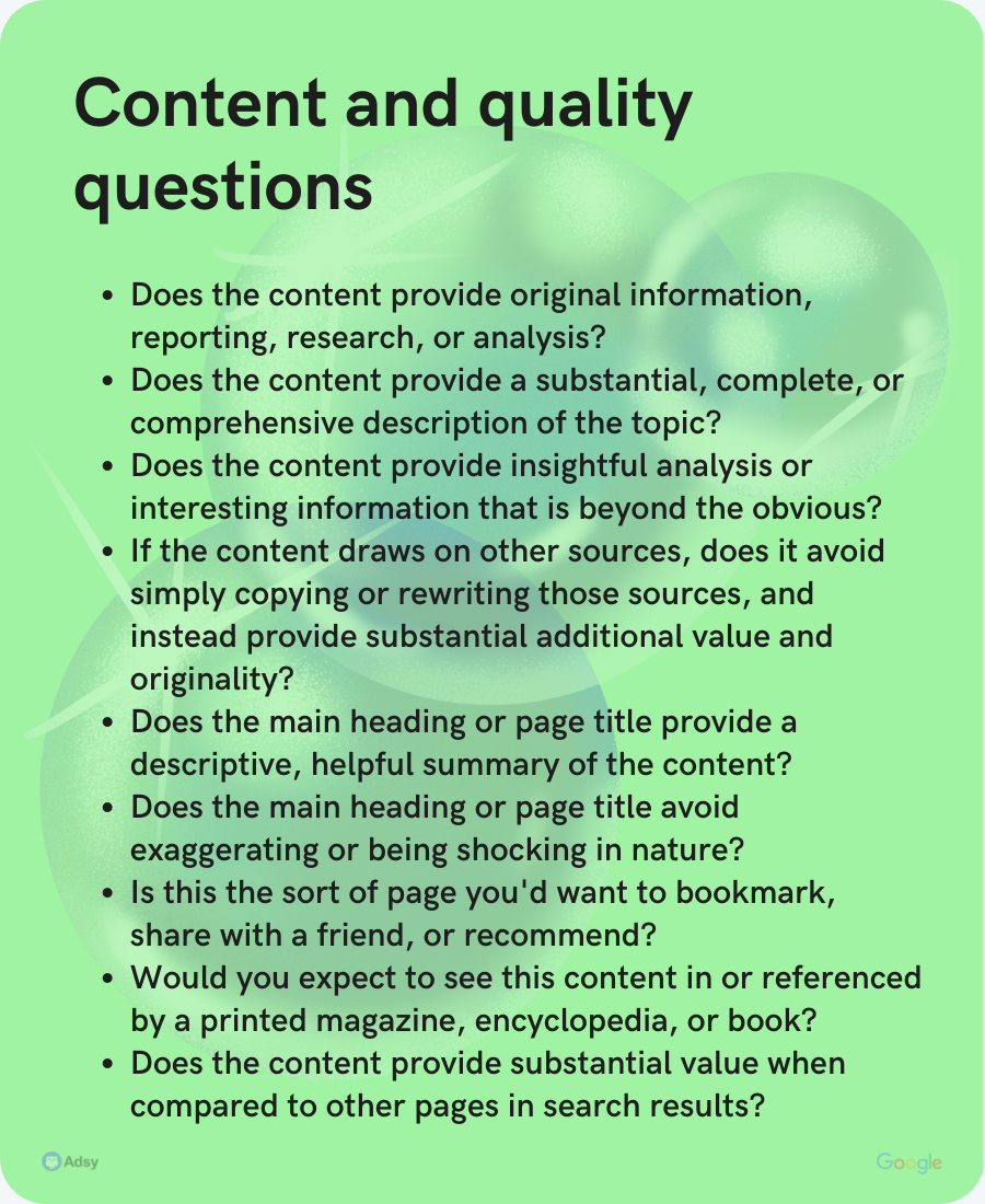 content and quality questions