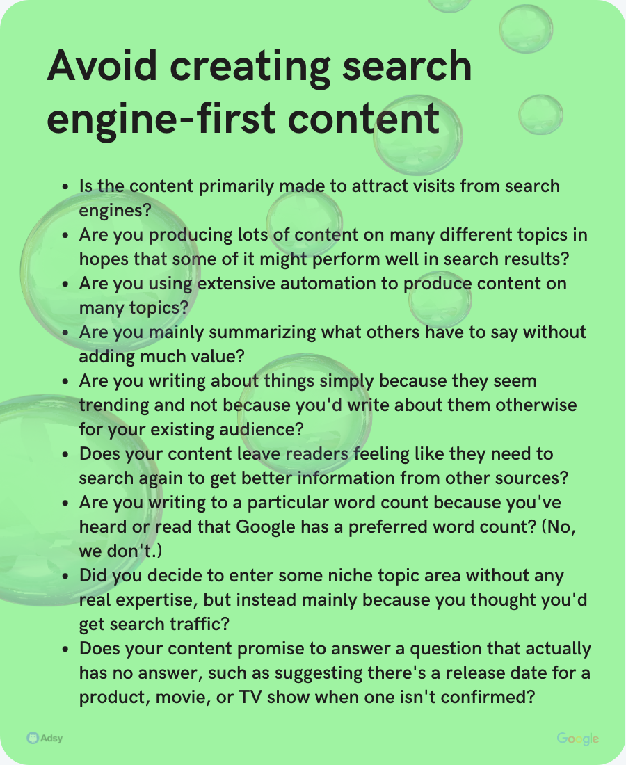 avoid creating search engine-first content