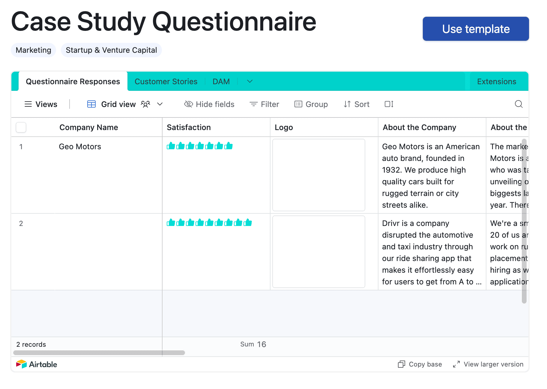 case study questionnaire template