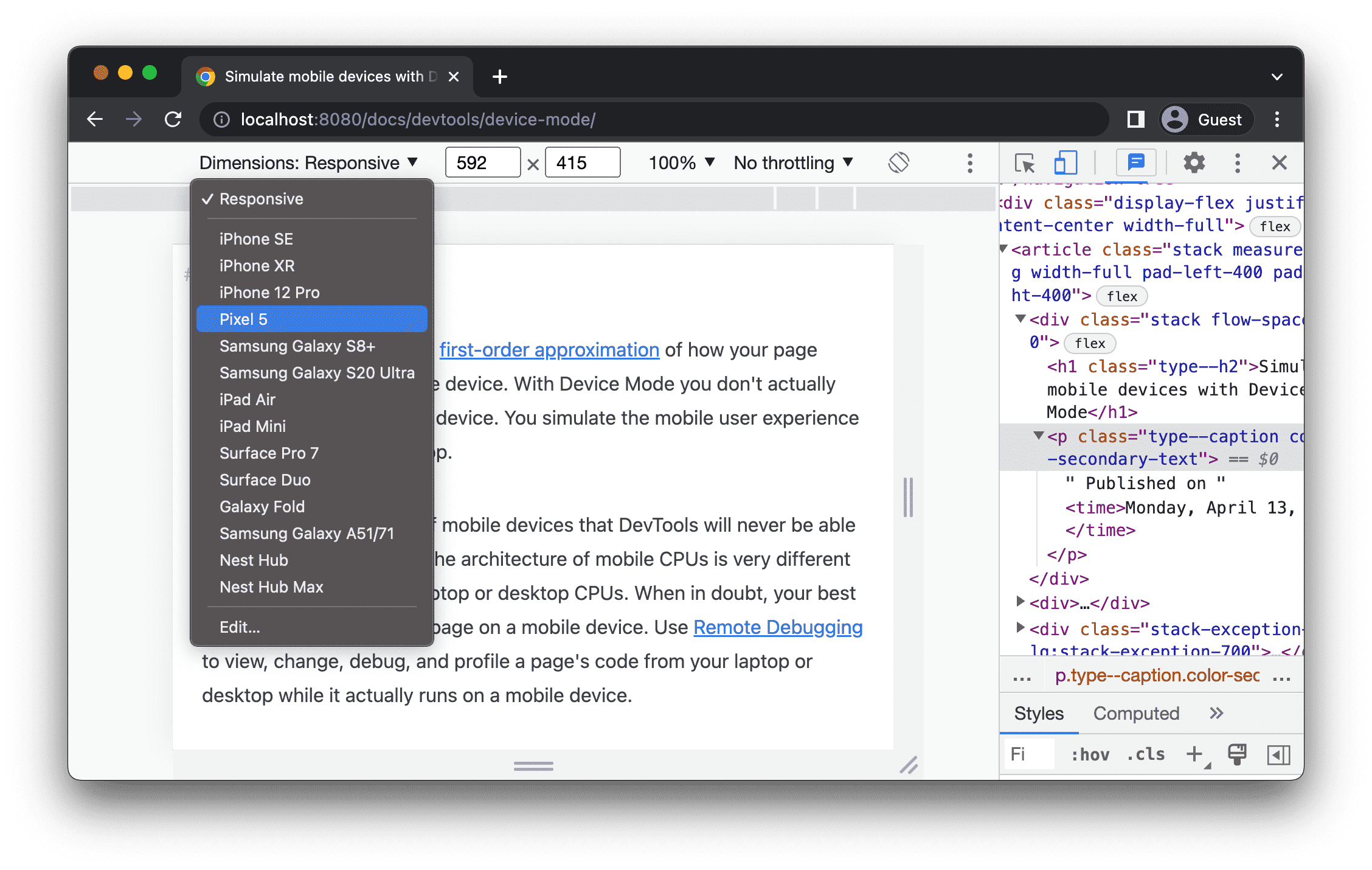 Chrome DevTools different devices view