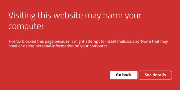 Visiting this website may harm your computer notice