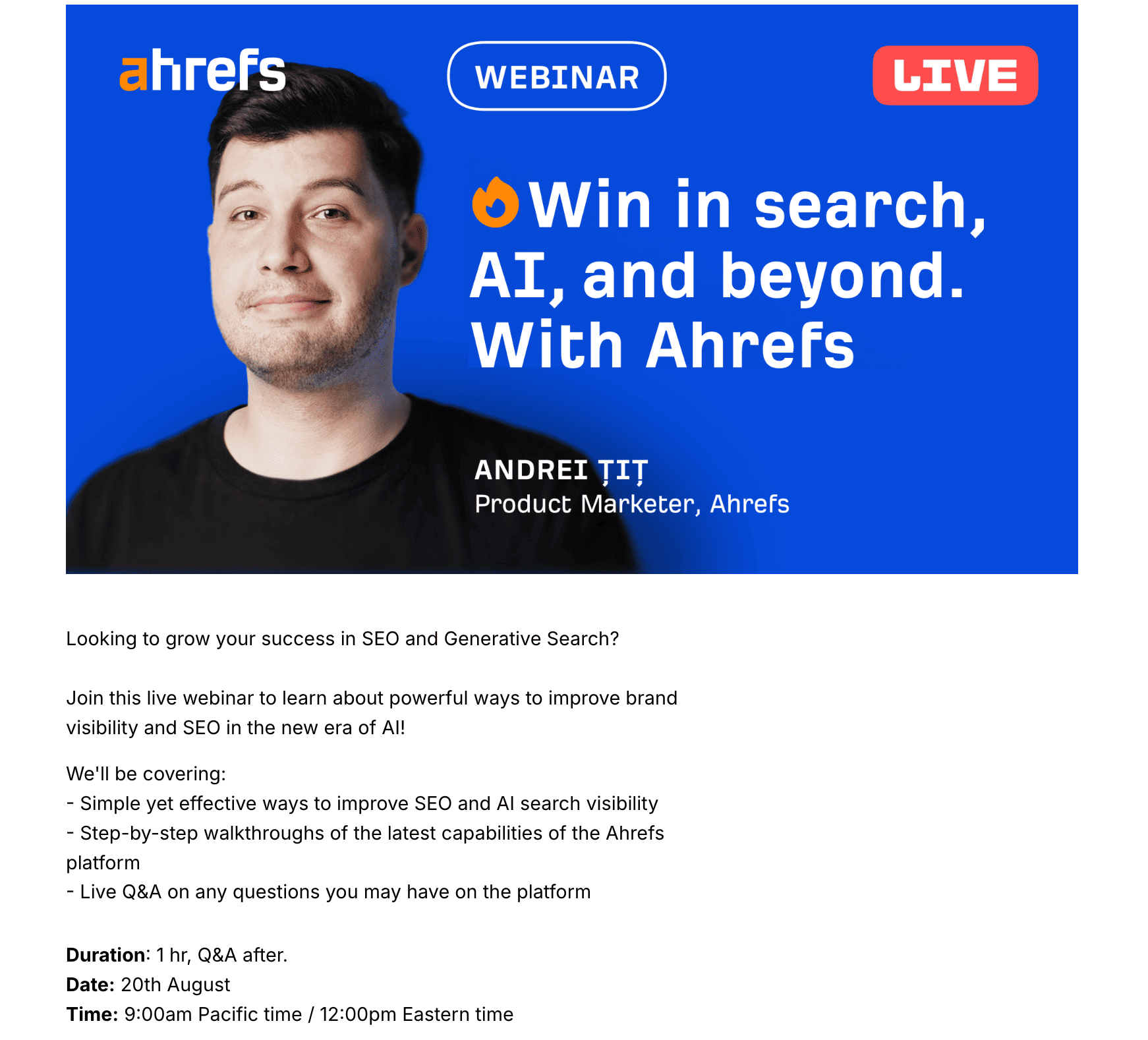 bullet points webinar landing page
