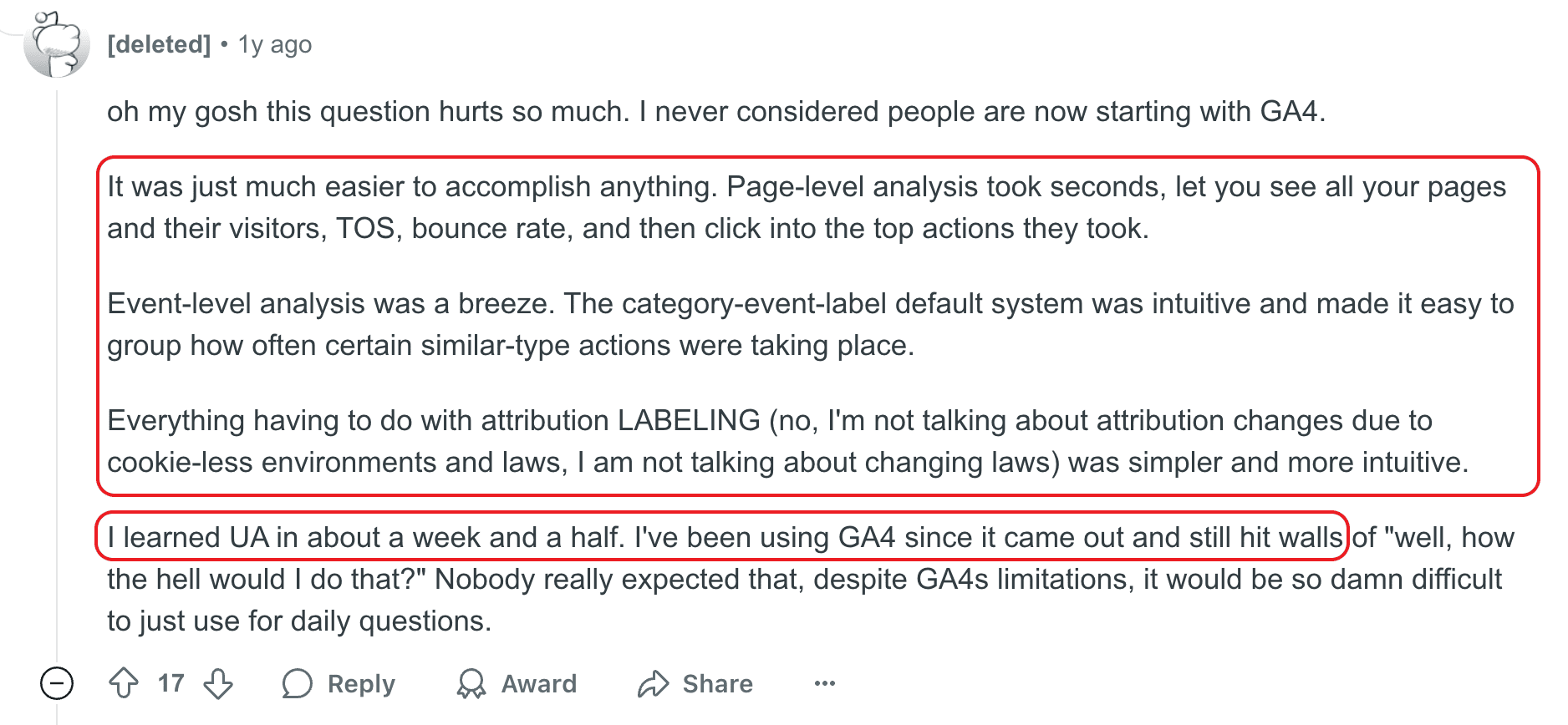 GA4 Reddit opinion