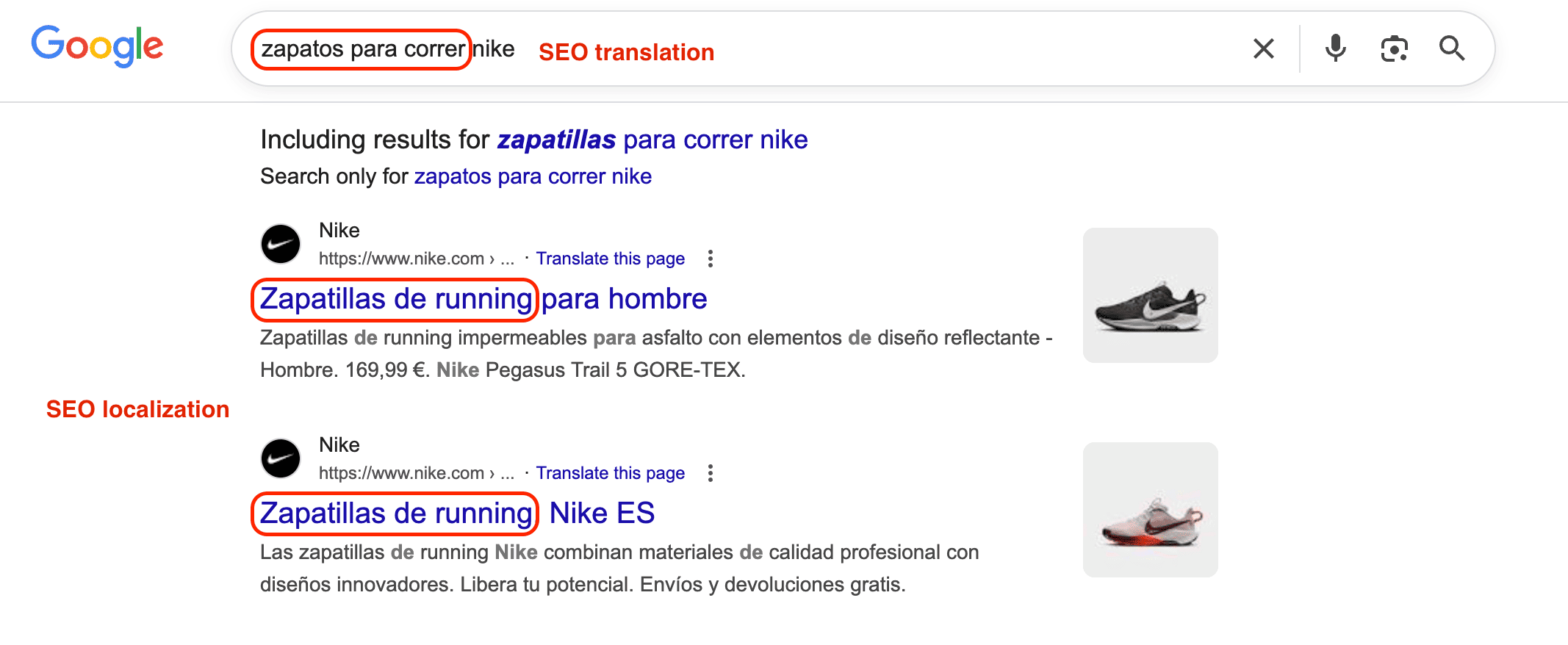 SEO translation vs SEO localization example