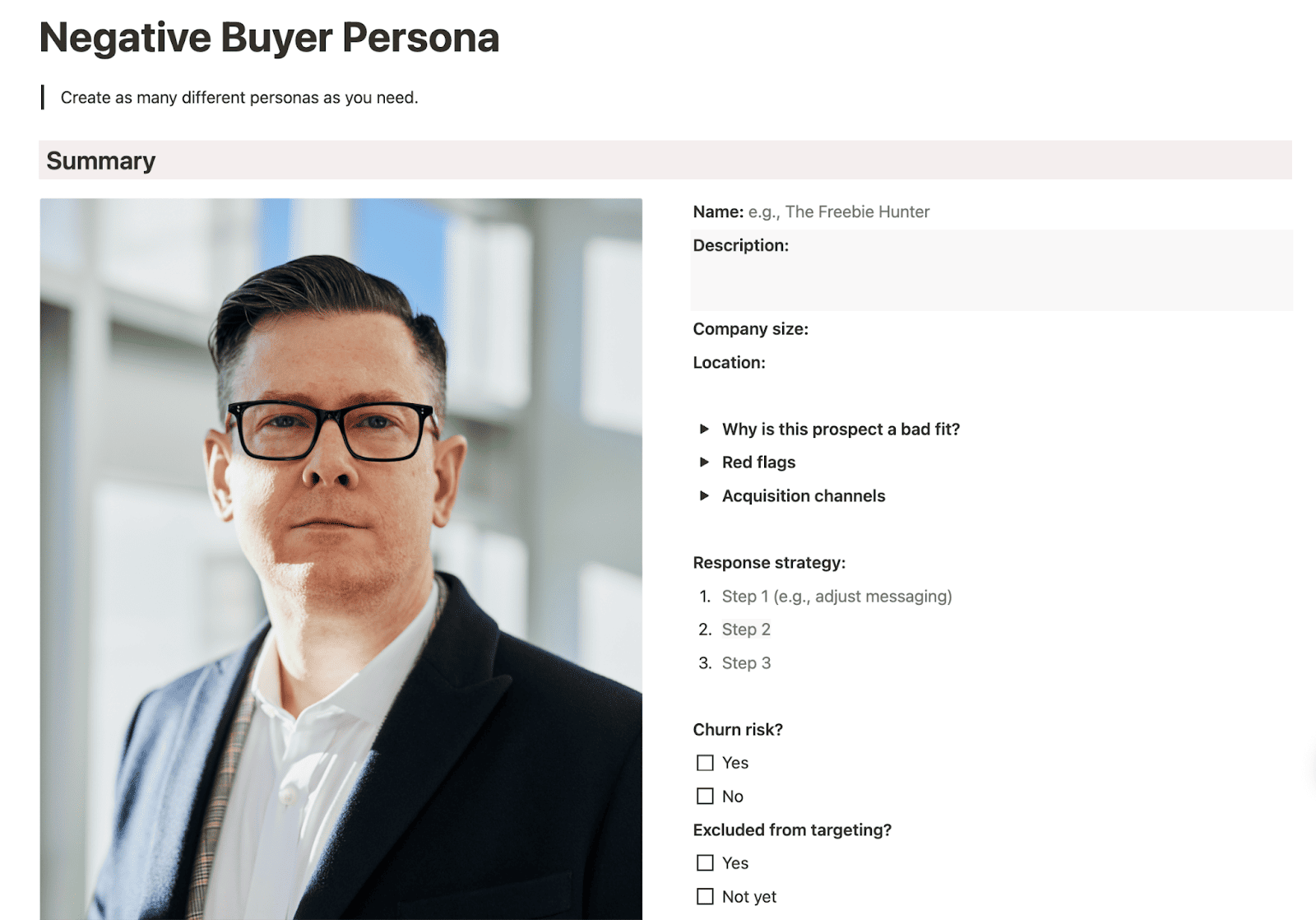 negative buyer persona tempate