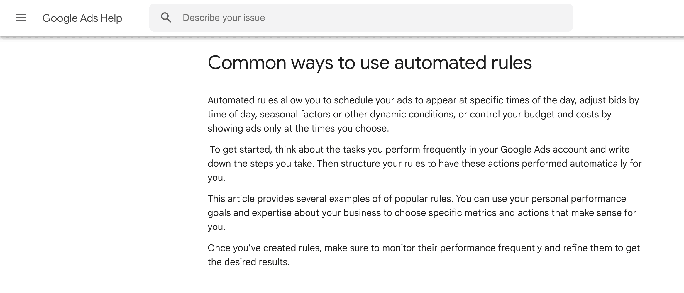 Google Ads built-in rules