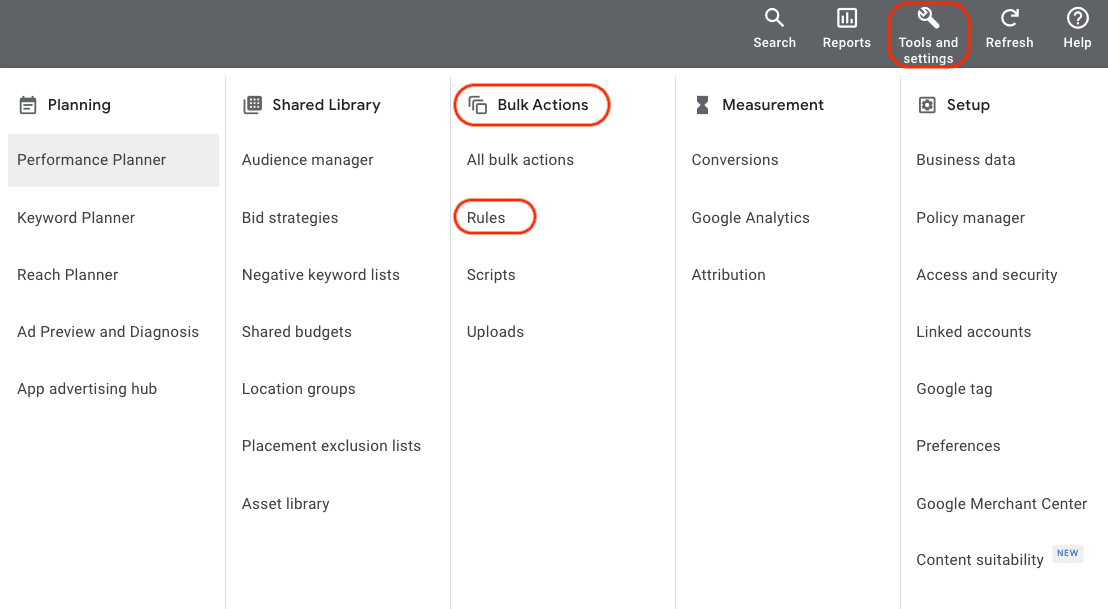 Google Ads built-in rules