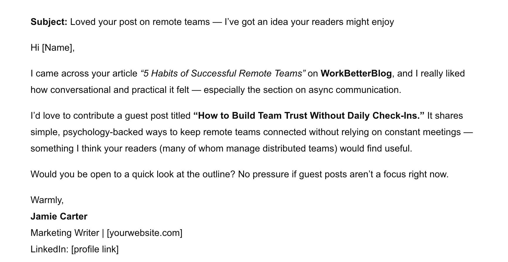 email pitch guest posting ChatGPT