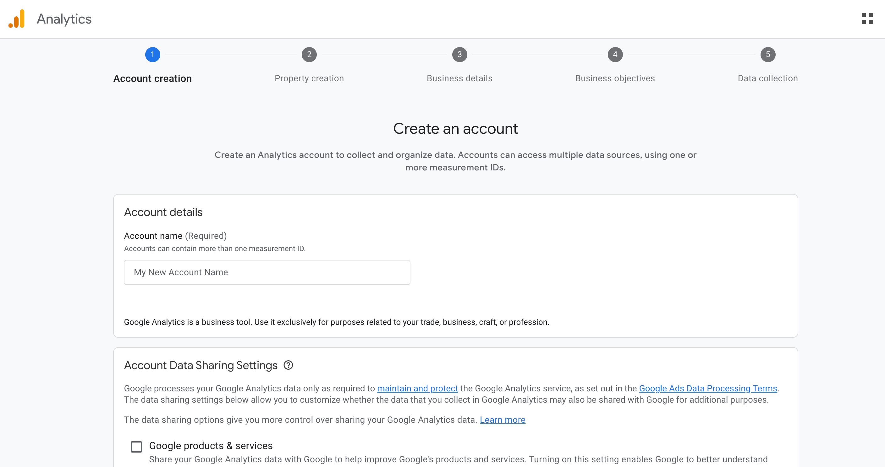 Google Analytics create an account to check backlinks