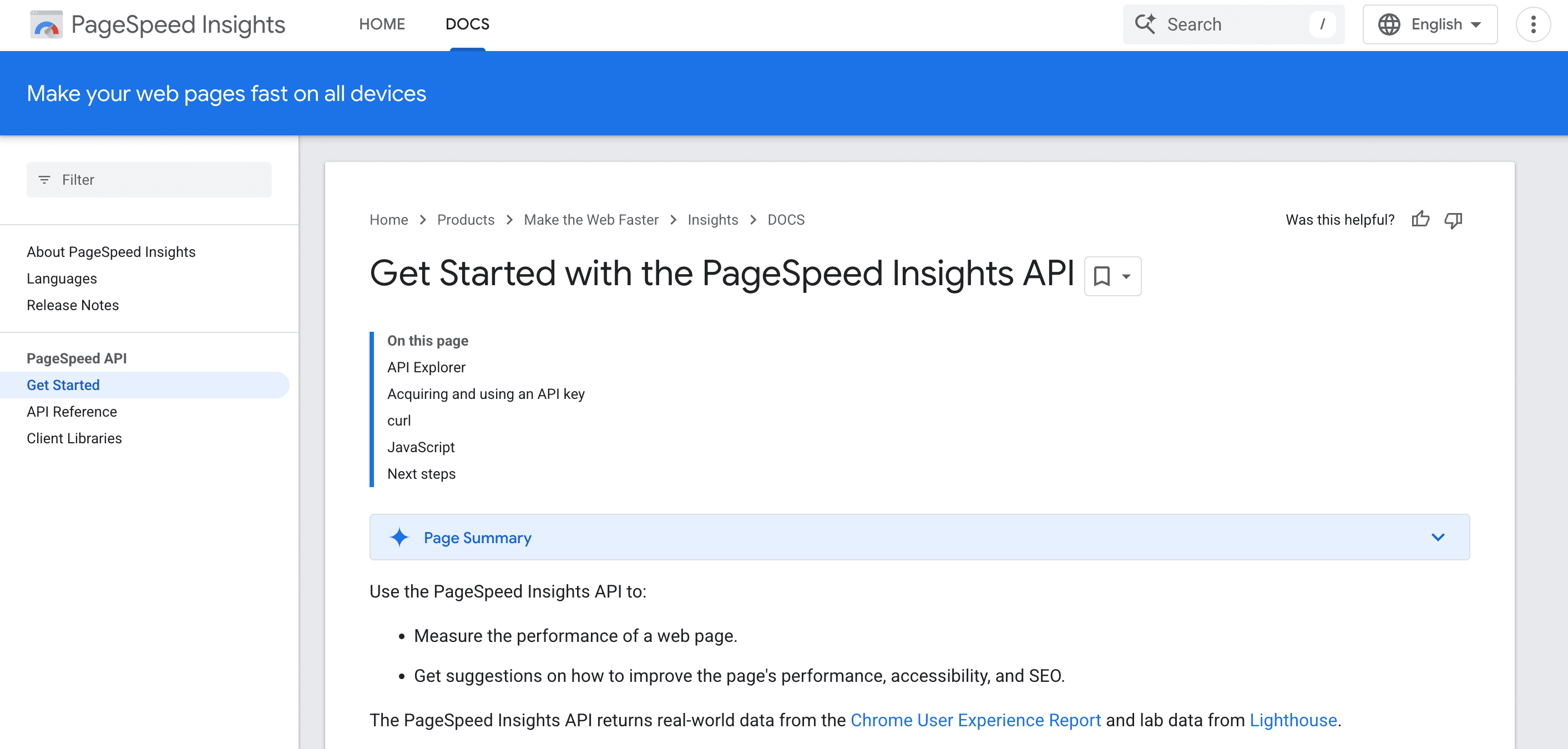 Google PageSpeed Insights SEO API