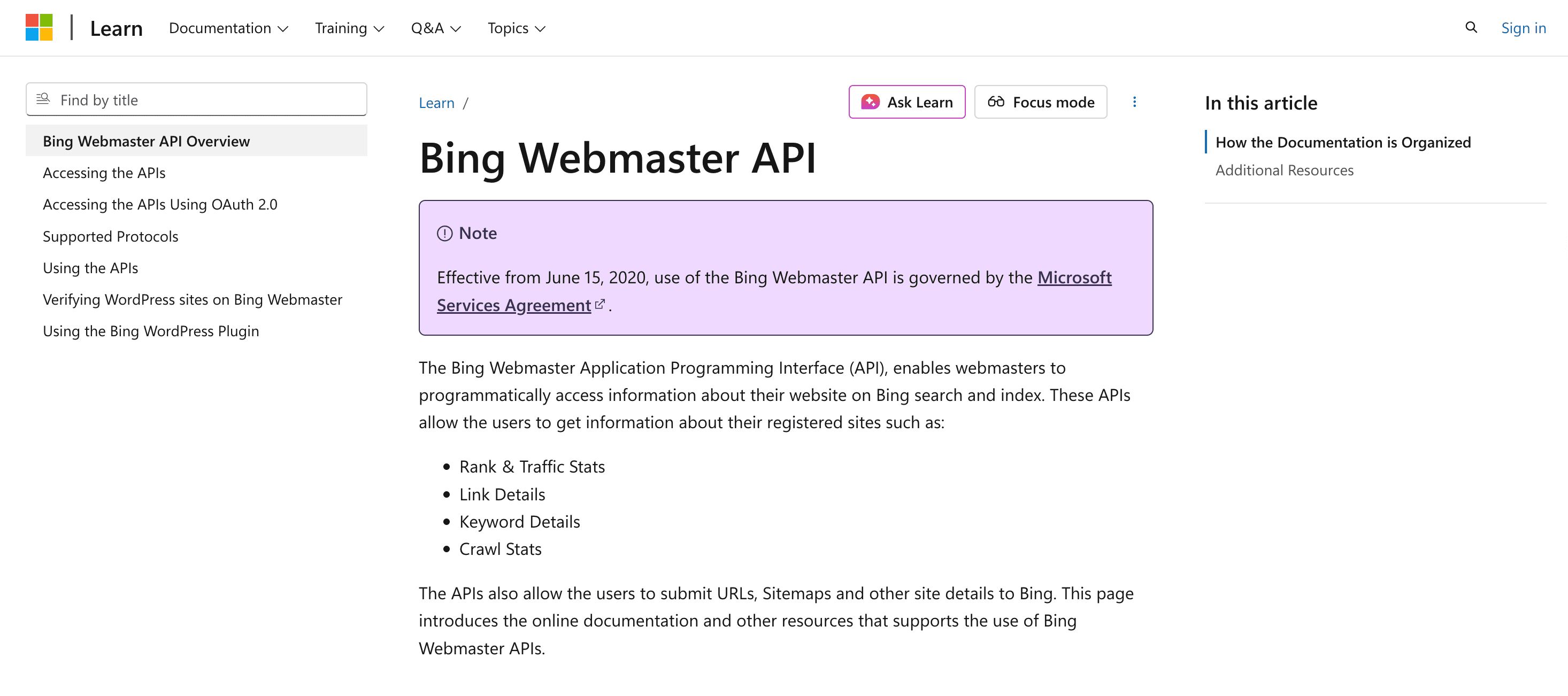 Bing Webmaster SEO API 