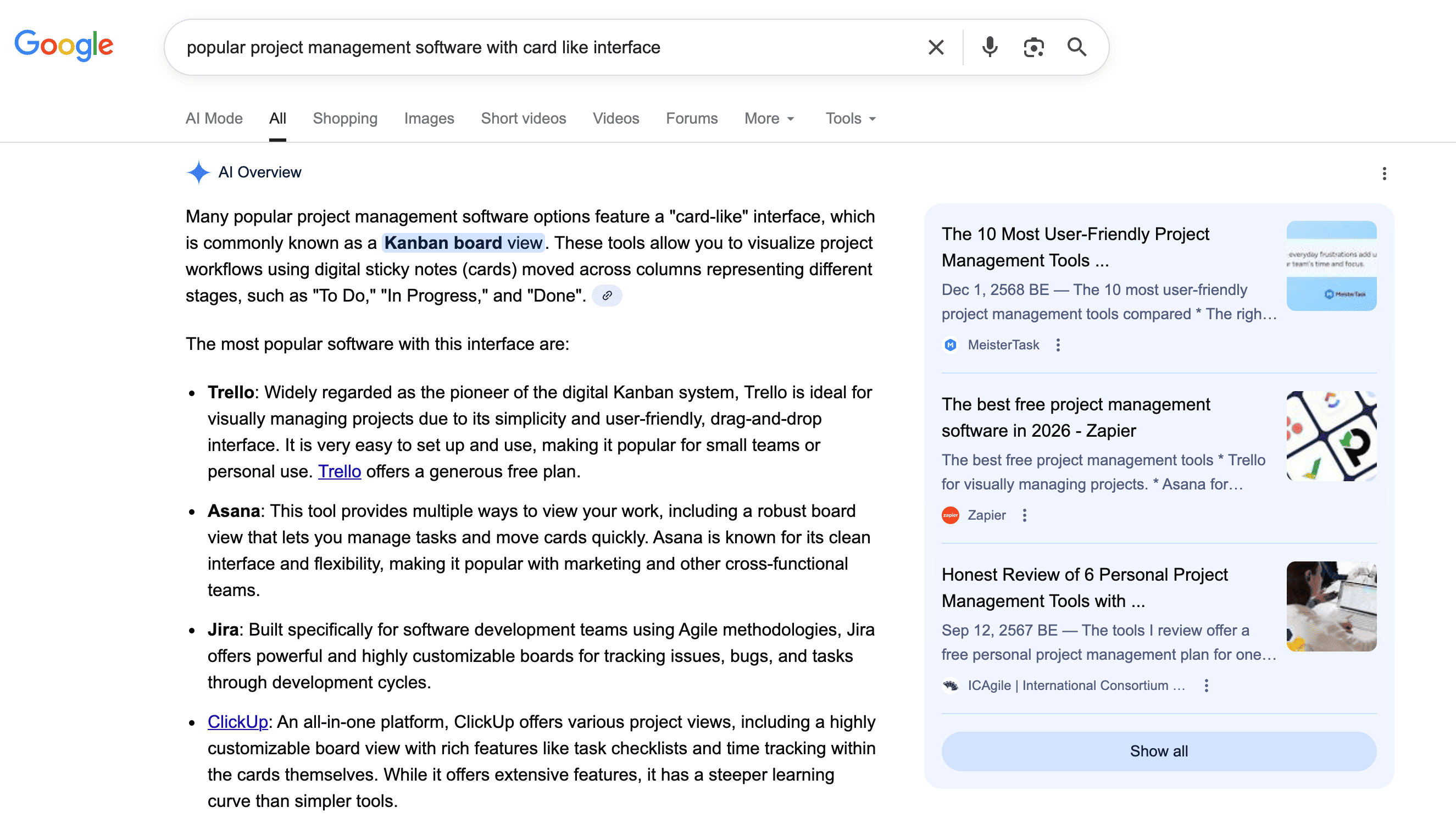popular project management software with card like interface