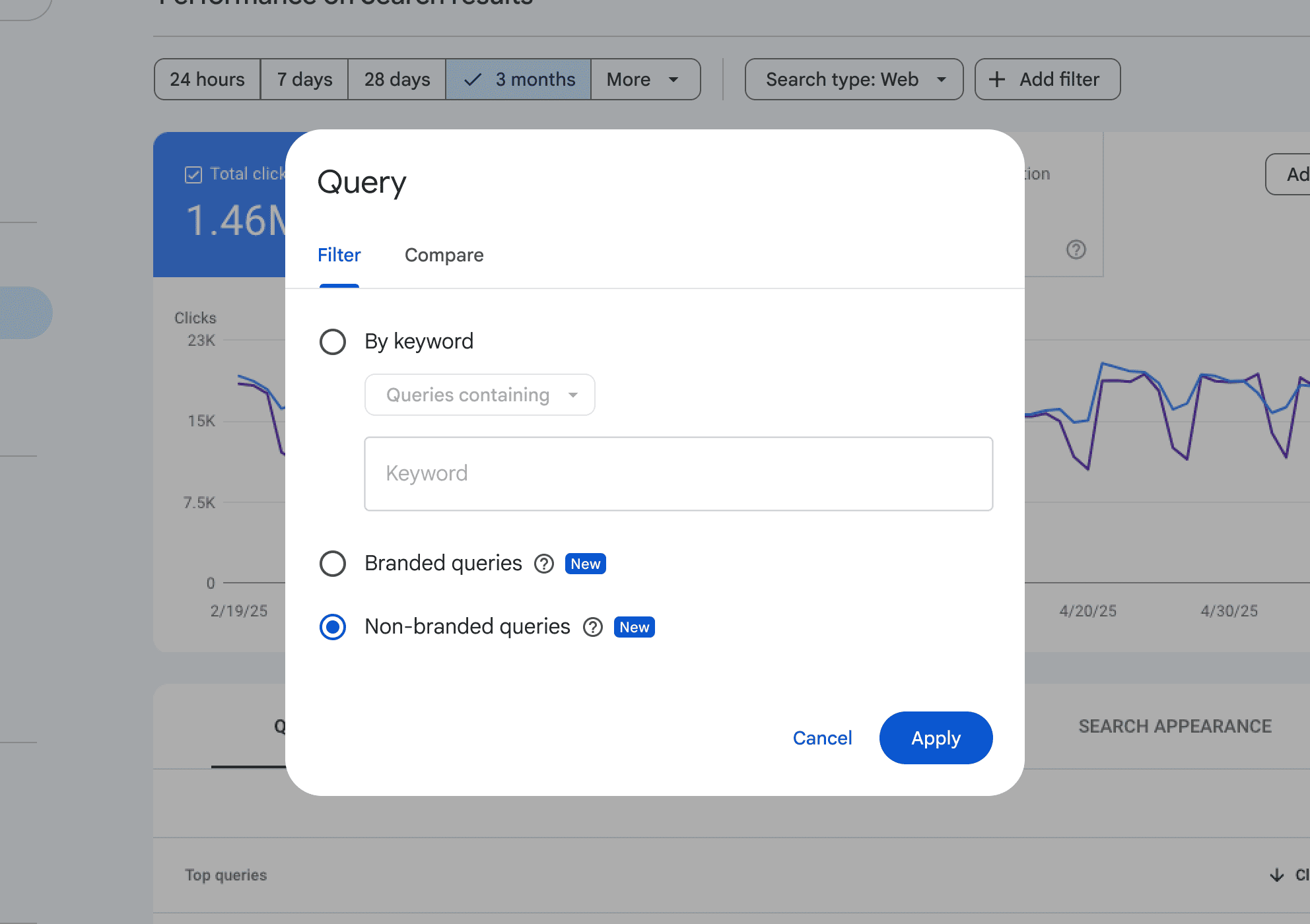google search console branded queries filter