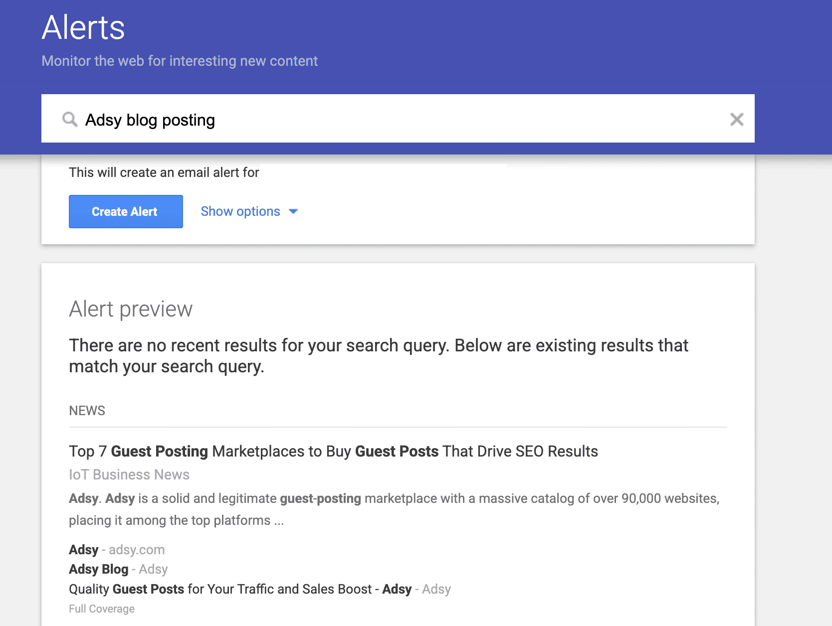 Google Alerts brand mentions