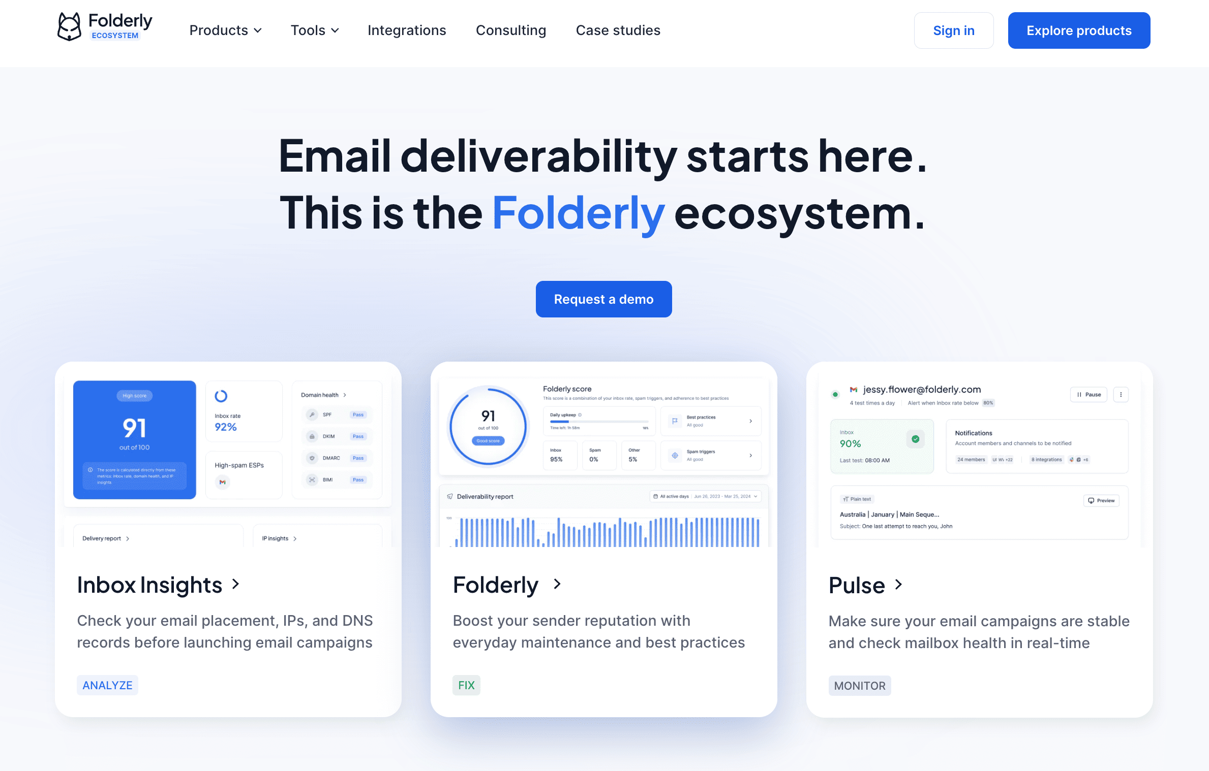 Folderly homepage email deliverability service