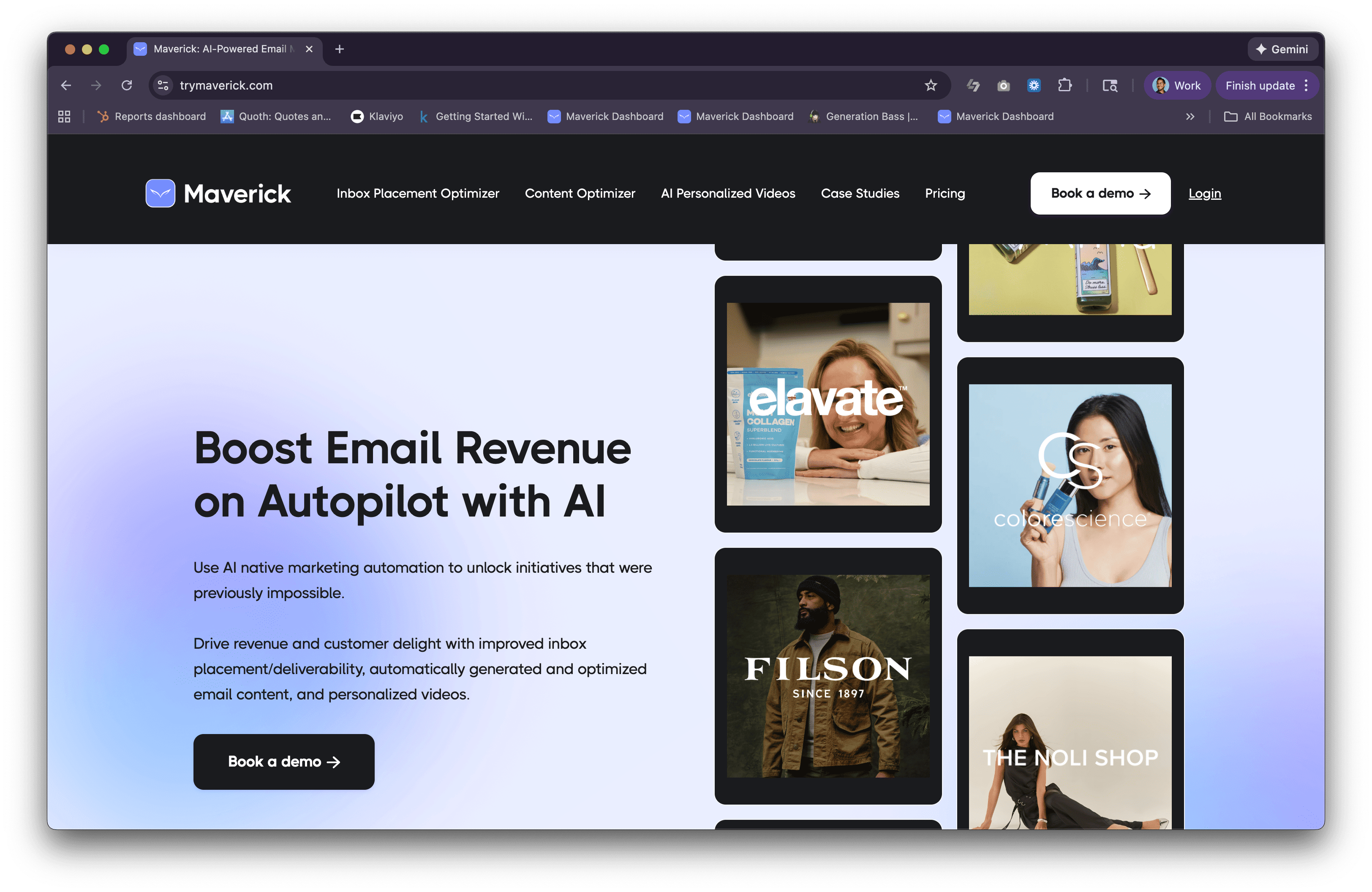 Maverick homepage email deliverability company for e-commerce