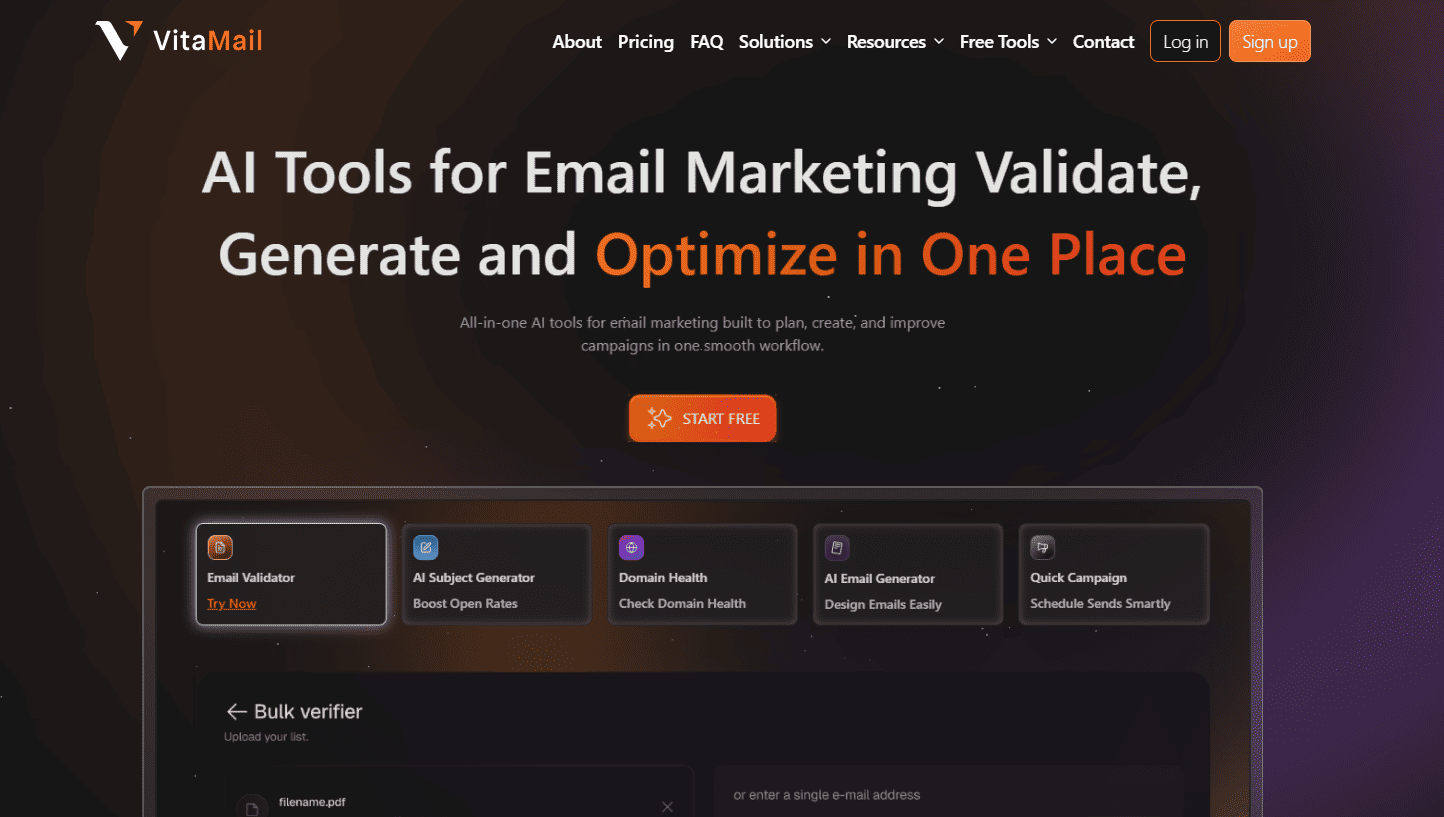 VitaMail homepage email deliverability tools for cold outreach