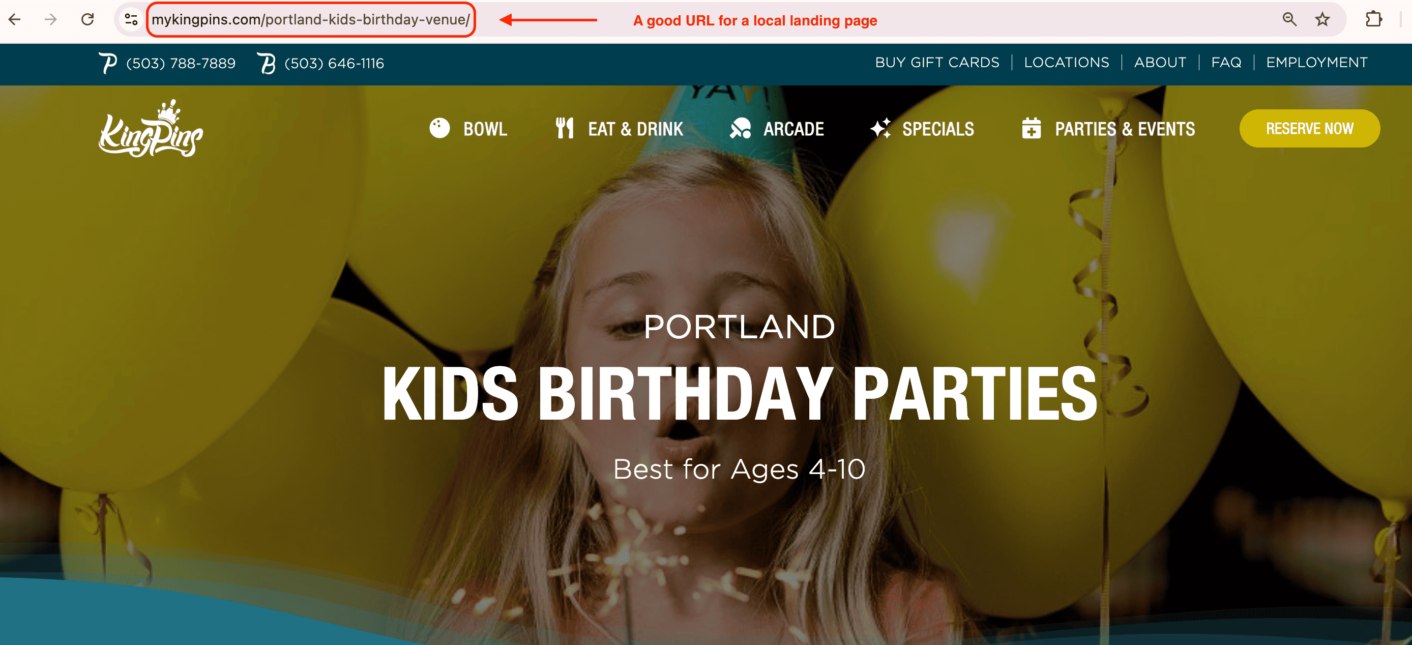 good URL for a local SEO landing page example
