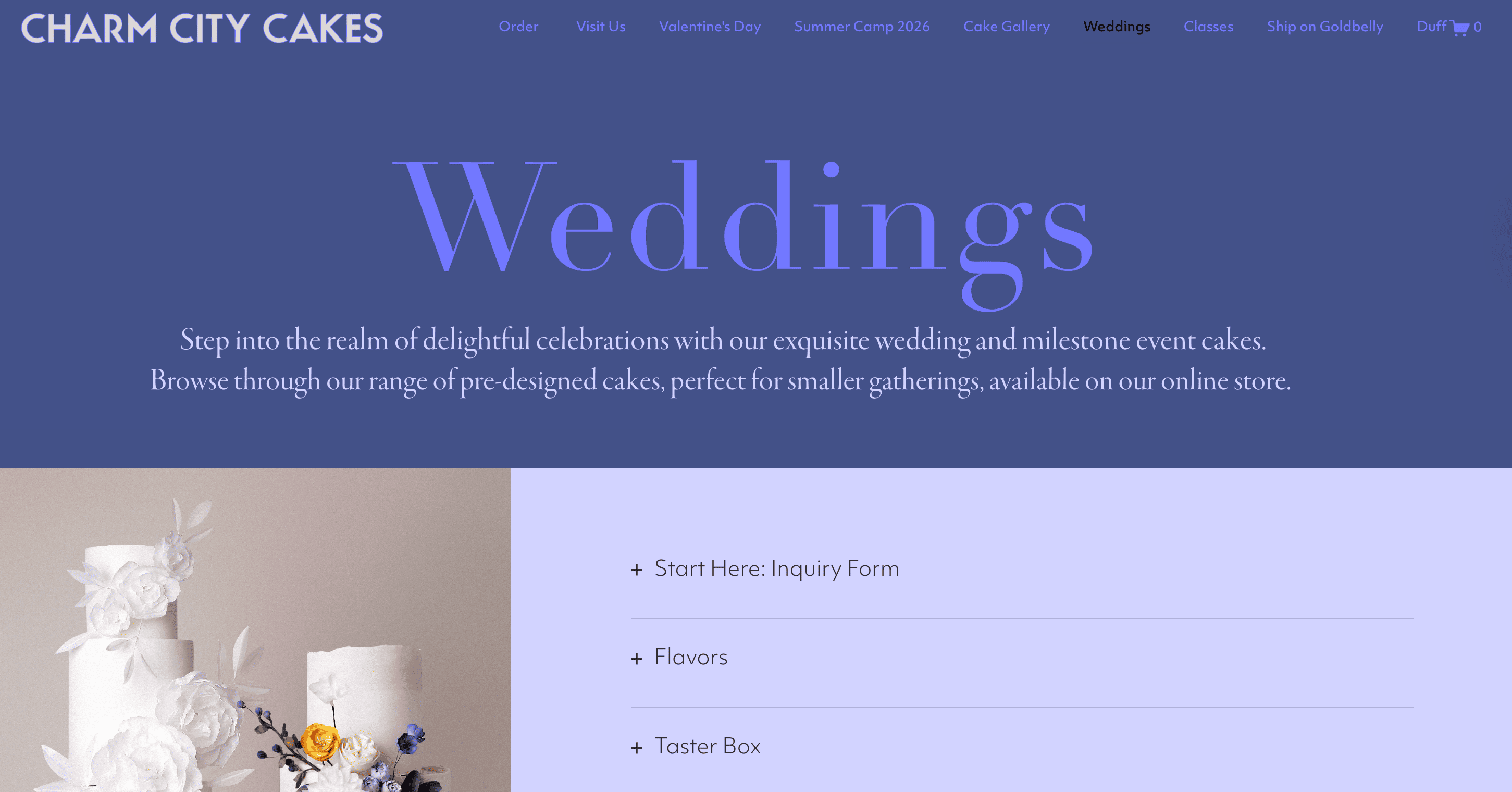 Wedding Cakes in Baltimore local SEO landing page
