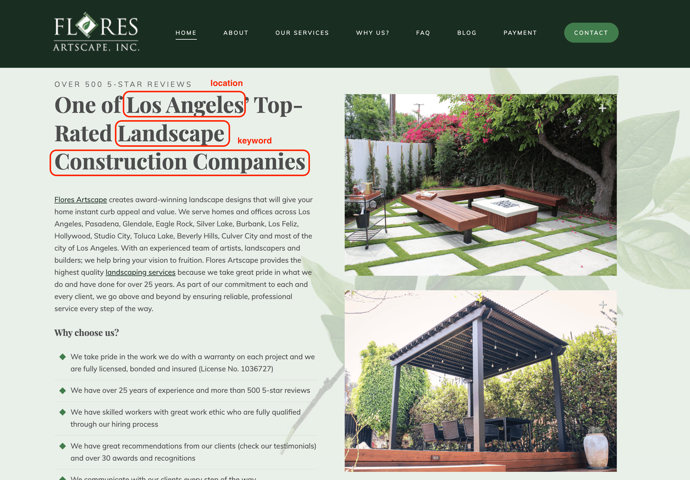 H1 title good example lcoal seo landing page