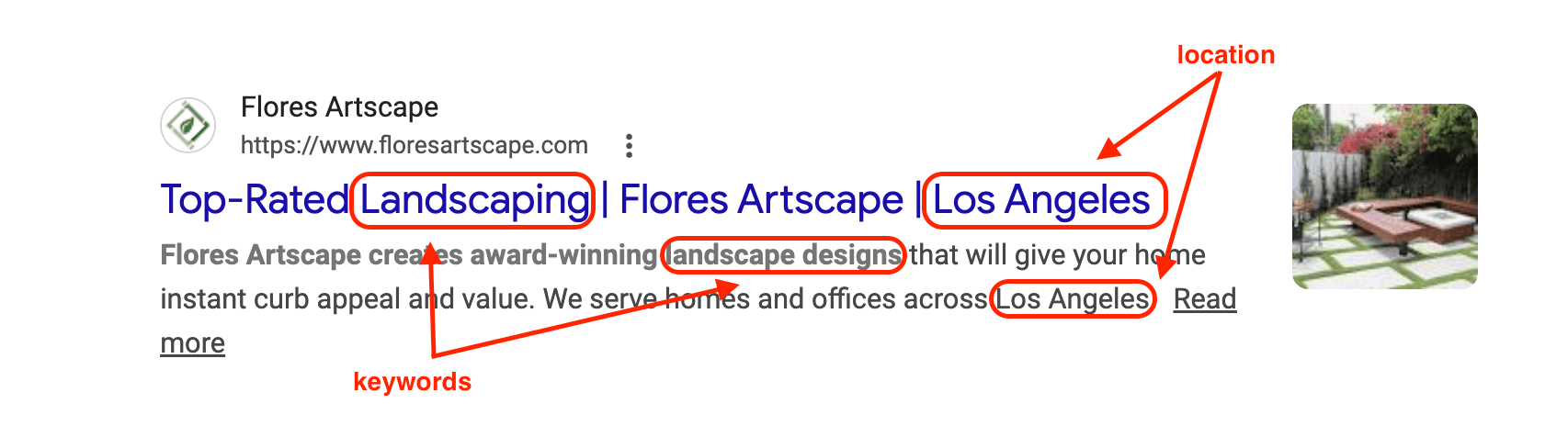 local SEO landing page good meta title and description examples