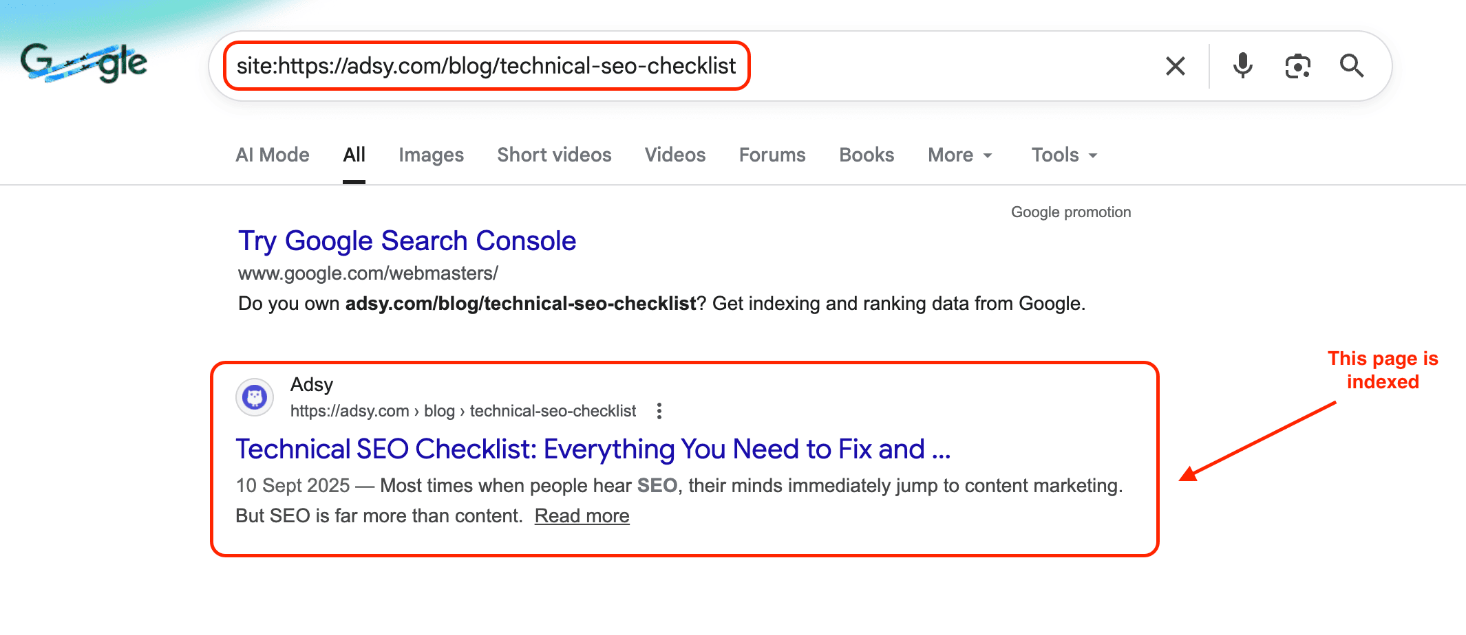 How to check whether a website is indexed