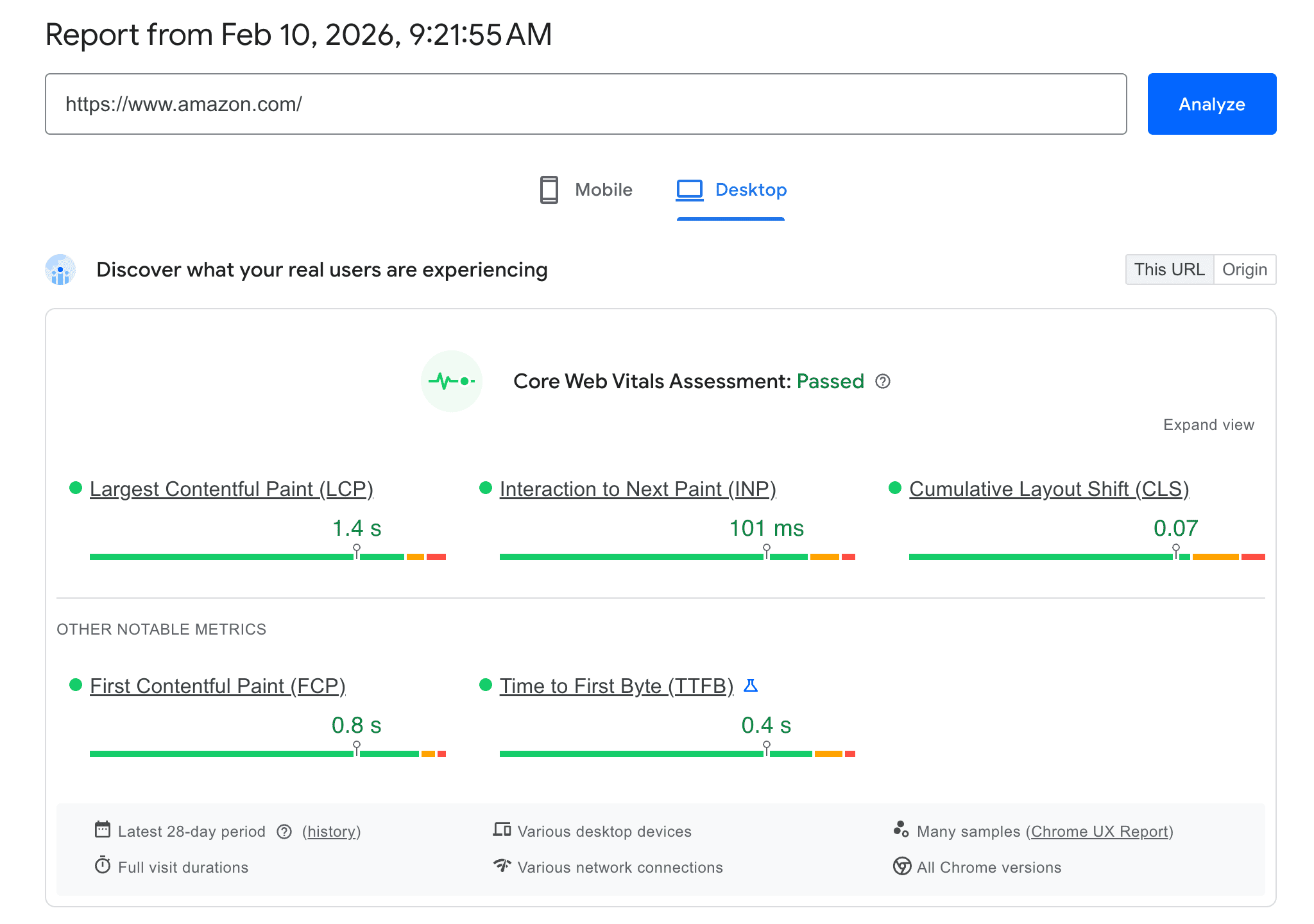 Core Web Vitals report