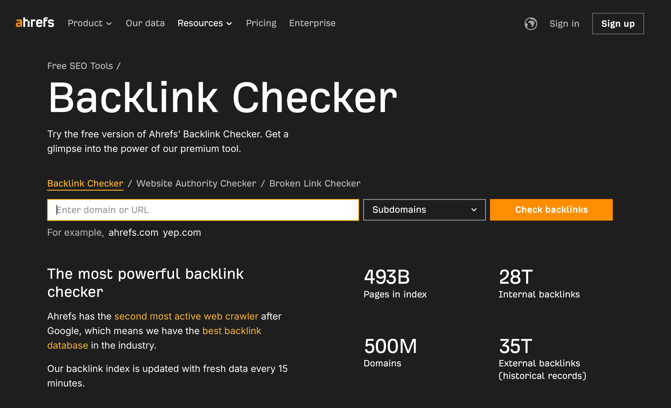 free backlink checker by Ahrefs tool as a linkable asset