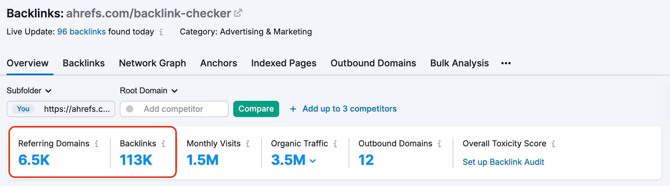 backlinks to a tool Ahrefs