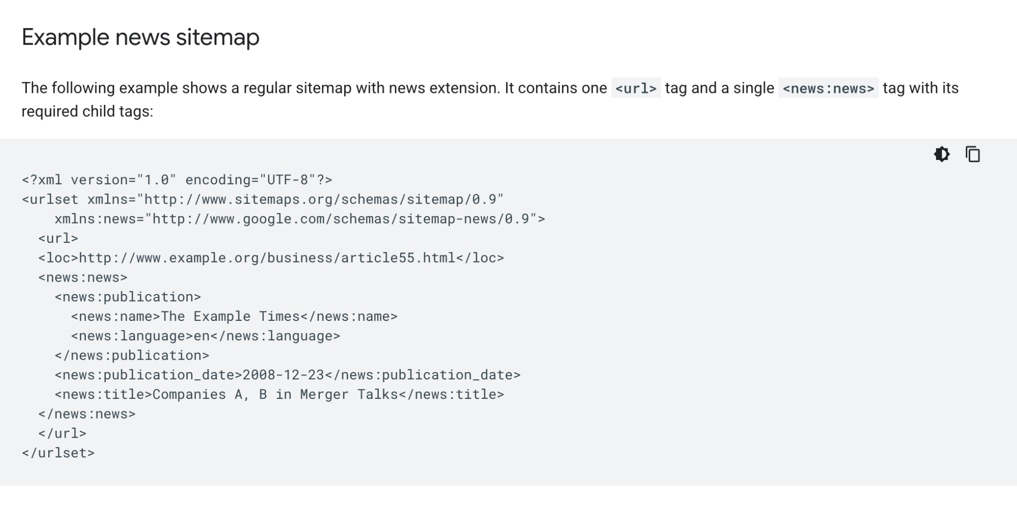 News sitemap example for SEO for news websites