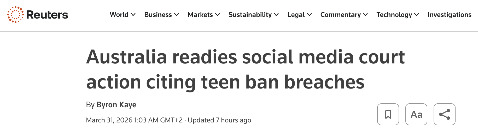 Reuters social media ban for teens Australia