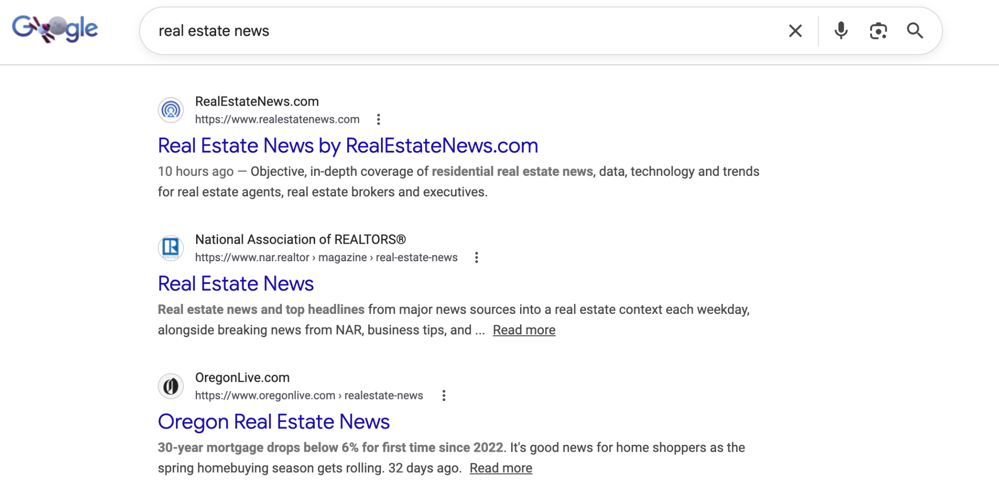 real estate news in google search SEO for news websites