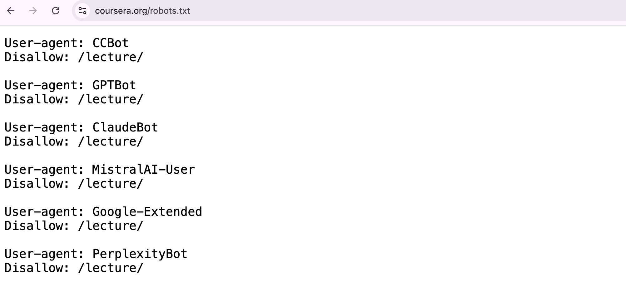 robots.txt blocking AI crawlers examples