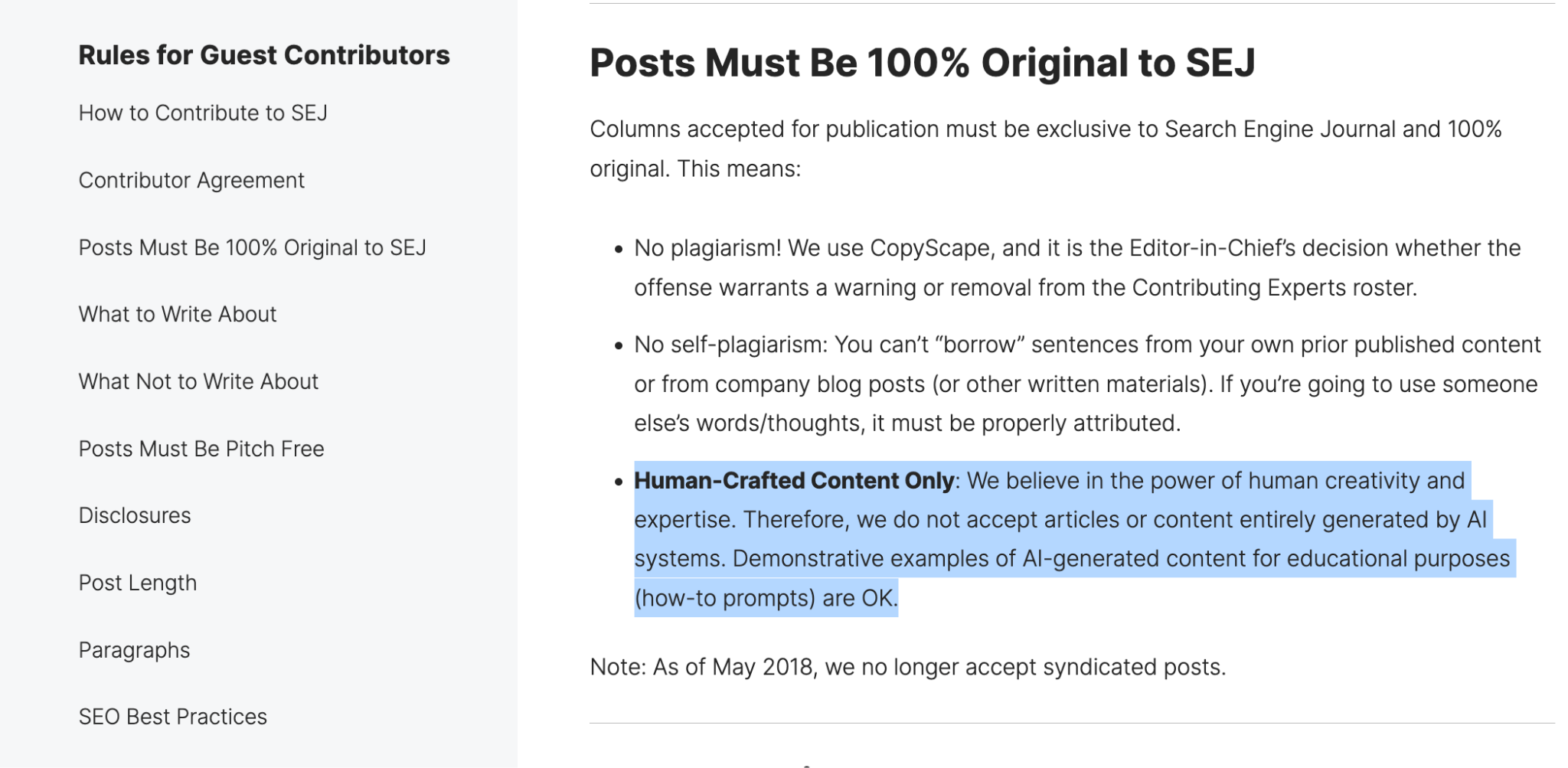 No AI content accepted for guest contributions
