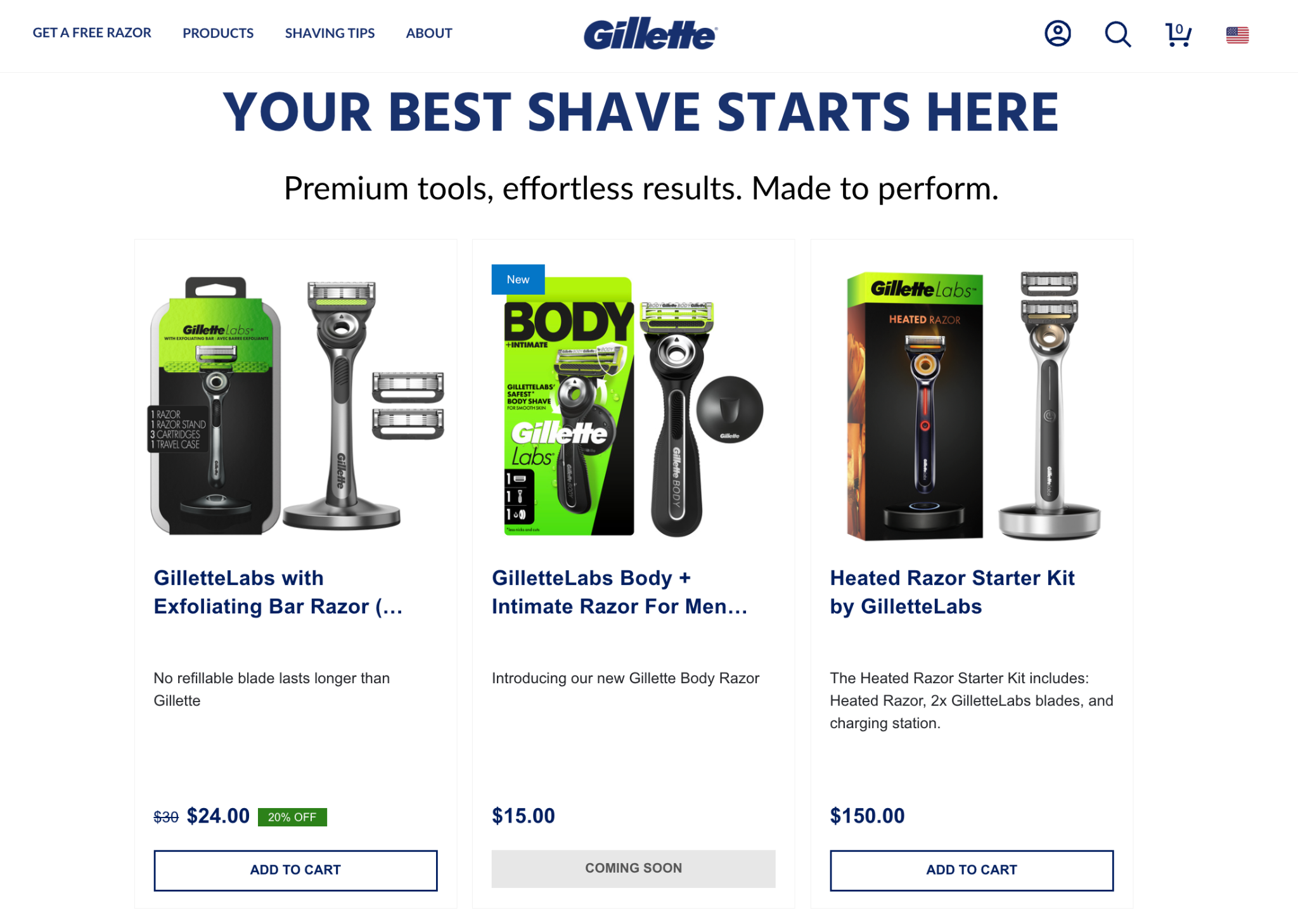 direct distribution example Gillette website