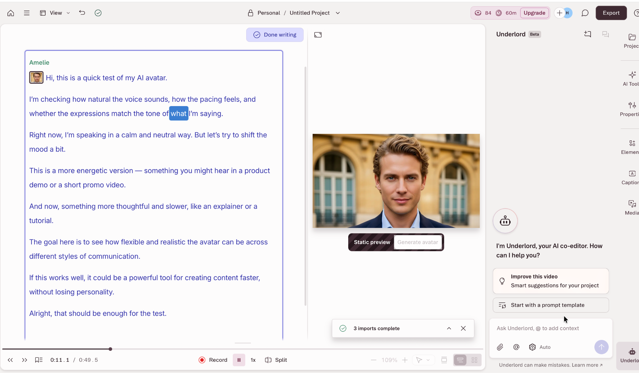 Descript AI video editing tool with transcript-based timeline editing