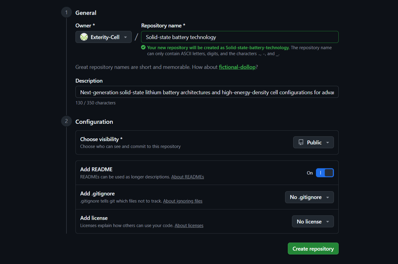 Filling in repository details in an account on Github