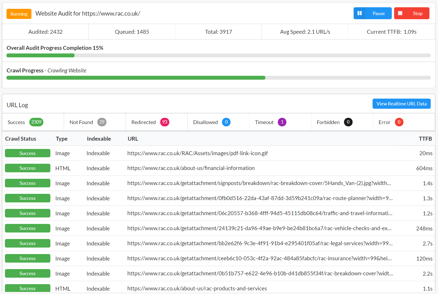 Example of documented website structure in SEO migration 
