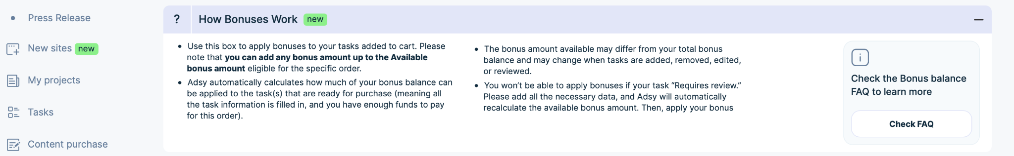 FAQ How bonuses work