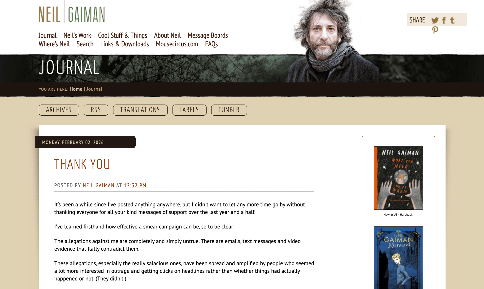Neil Gaiman's website
