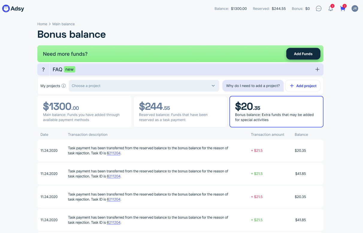 Bonus balance