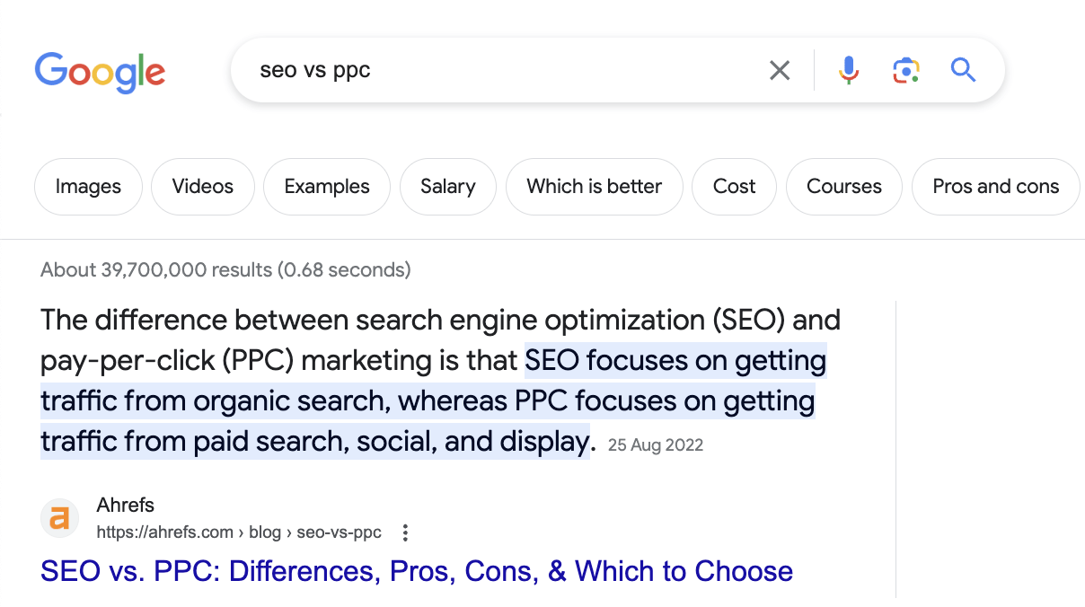An example of a paragraph featured snippet