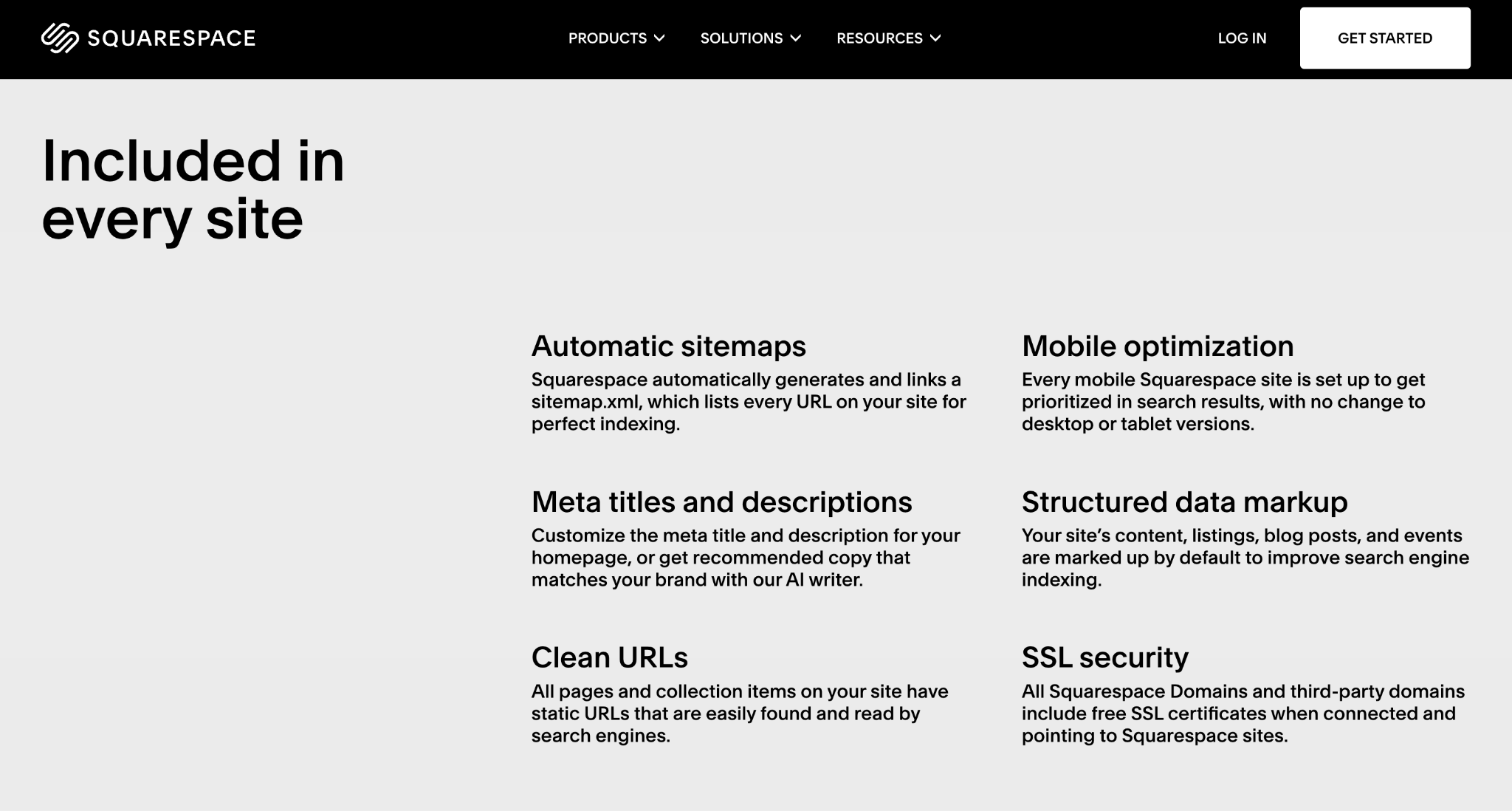 What's included in every Squarespace website for SEO