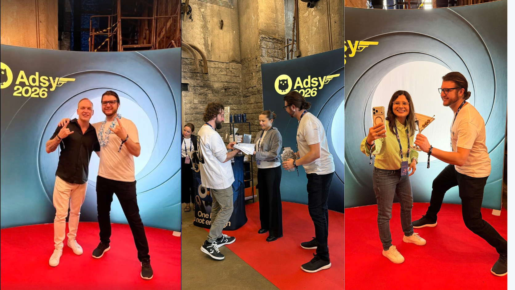SEO Estonia 2026 networking photo zone with Adsy team members and attendees on a red carpet
