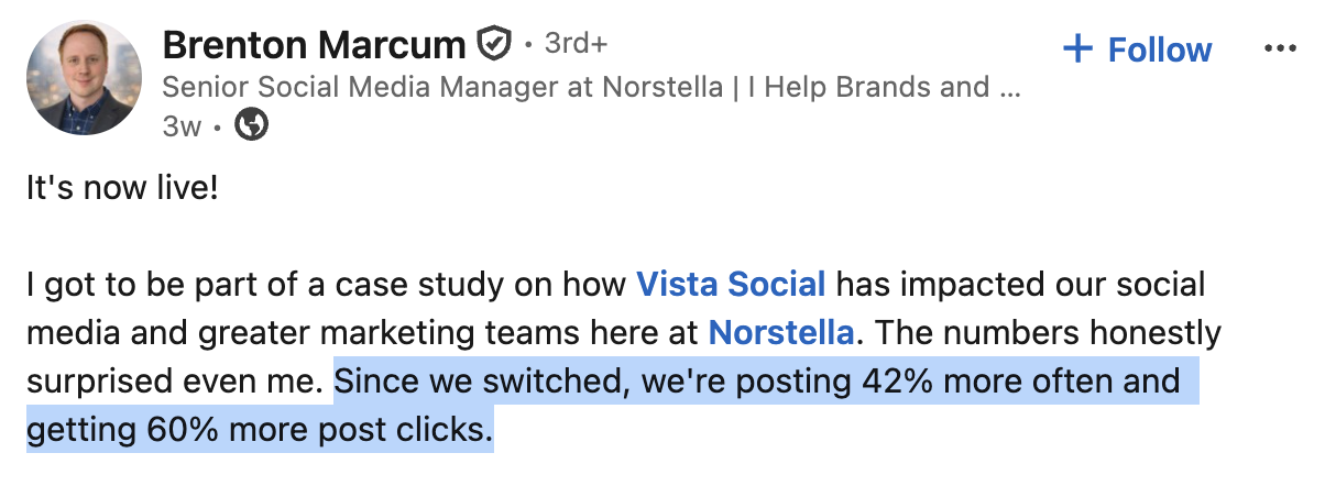 VistaSocial review on LinkedIn