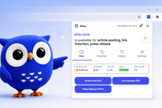 Adsy Checker extension displaying website metrics and placement pricing options